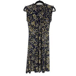 Tommy Hilfiger Dress Size 2 Navy Floral Ruffle Neck Stretch Midi NWT